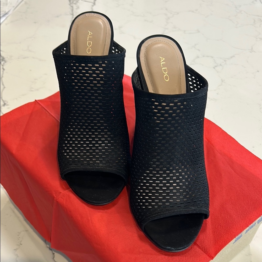 ALDO Women's Black Peep-Toe Mules